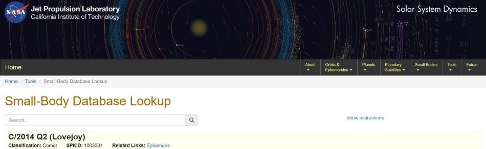 NASA Small BodyDatabase
